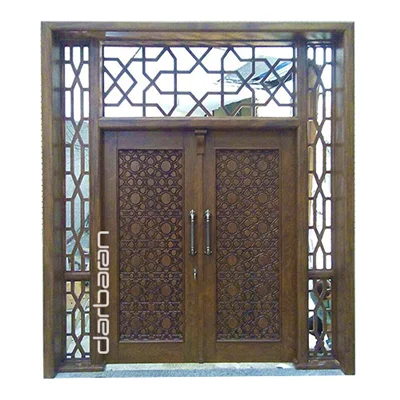 درب تمام چوبی ورودی لابی - طرح 28 (همراه با رنگ و نصب) متری